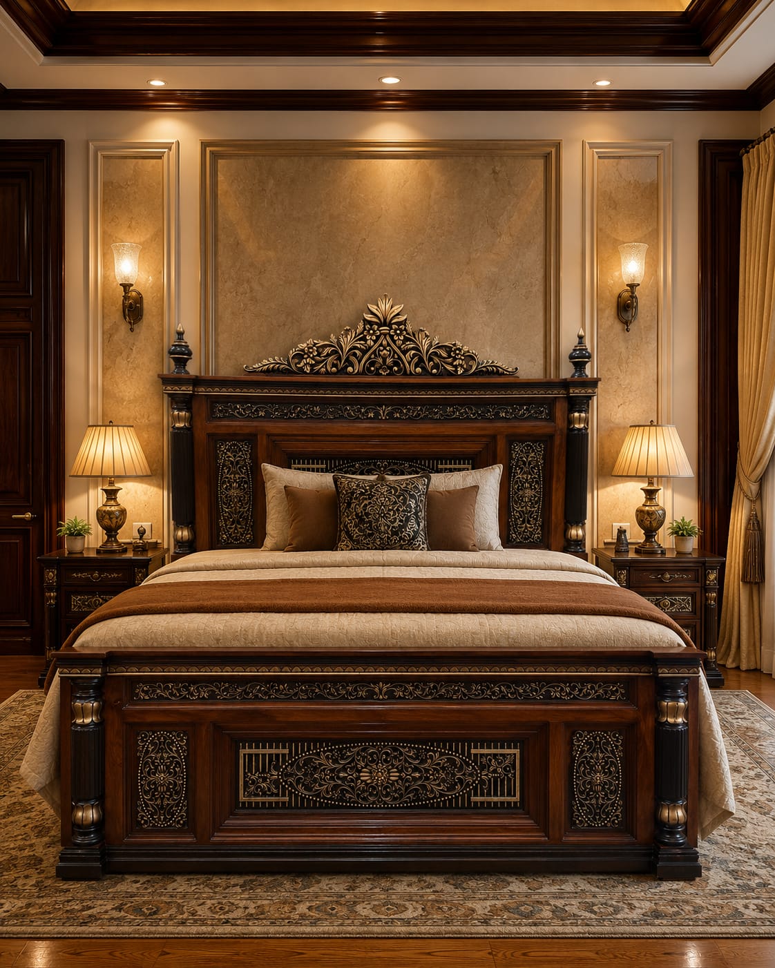 The Royal Heritage Hand-Carved Solid Wood Bed