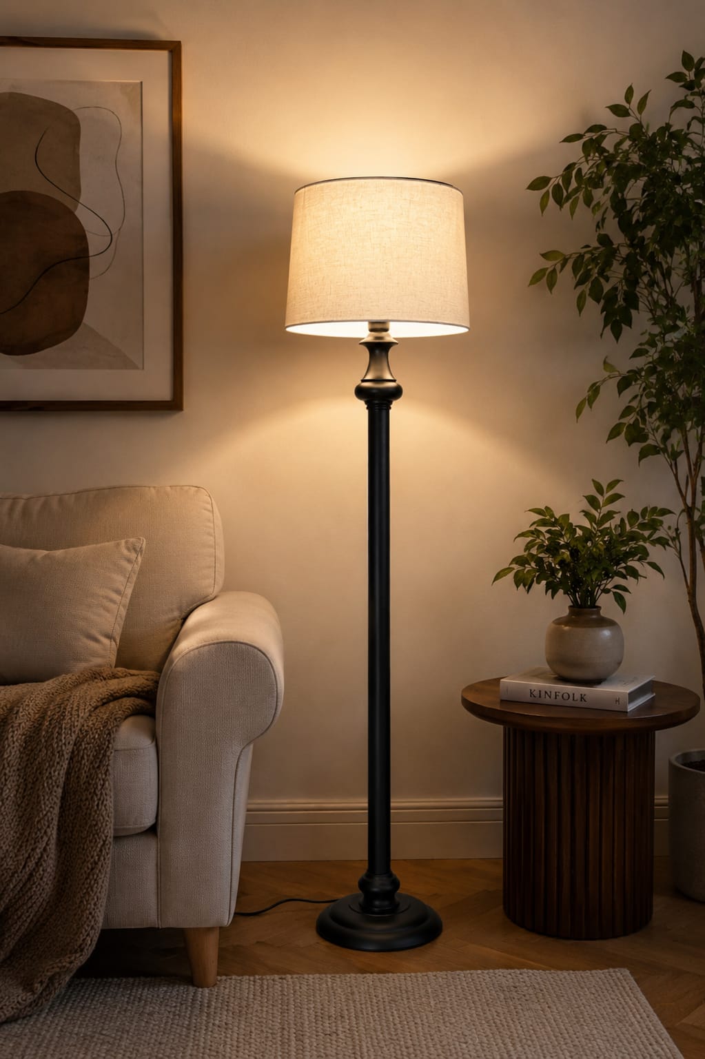 Vintage Carved Wood Standing Floor Lamp