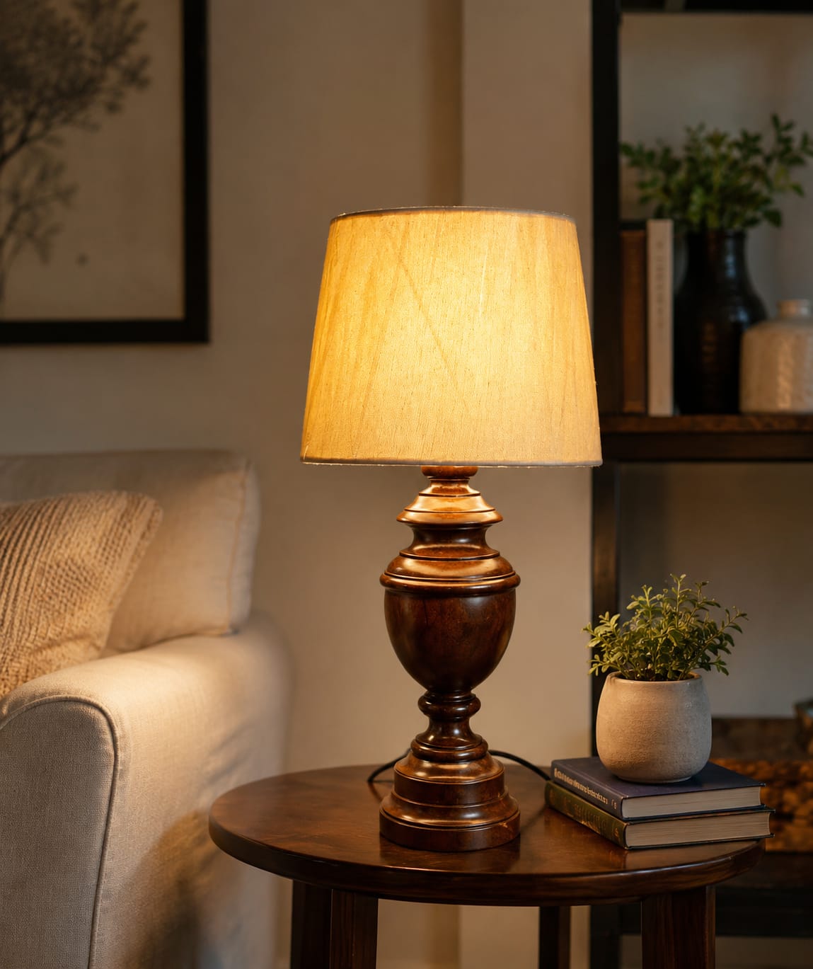 Handcrafted Vintage Wooden Table Lamp (Pair)