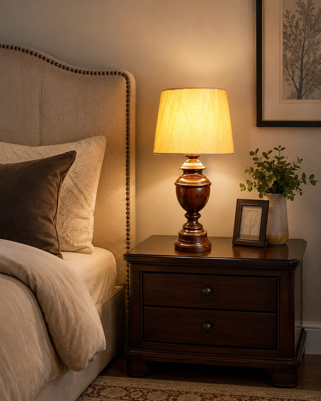 Handcrafted Vintage Wooden Table Lamp (Pair)